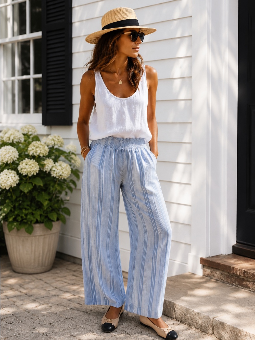 Rails Pants XL Brendon Blue White Newport Stripe Linen Blend Wide Leg NWT $228